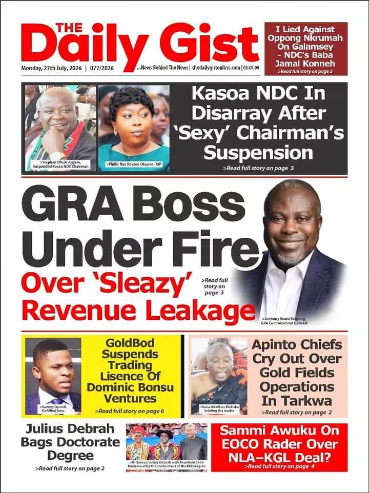 Newspaper Headlines Monday - 27/07/26