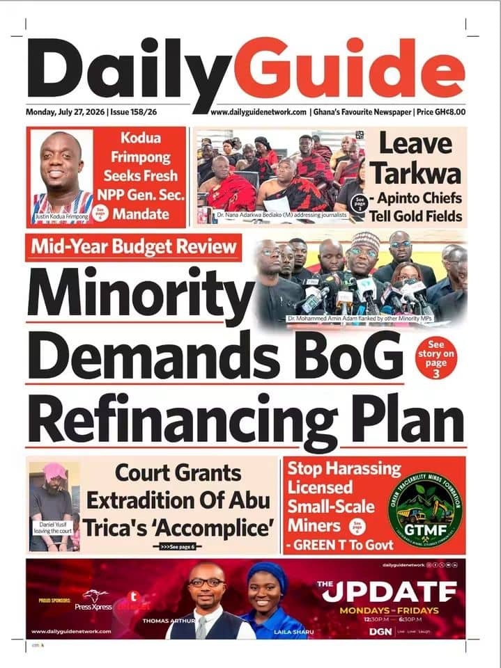 Newspaper Headlines Monday - 27/07/26