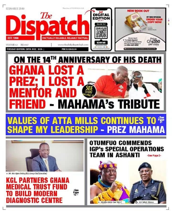 Newspaper Headlines Tuesday - 28/07/26