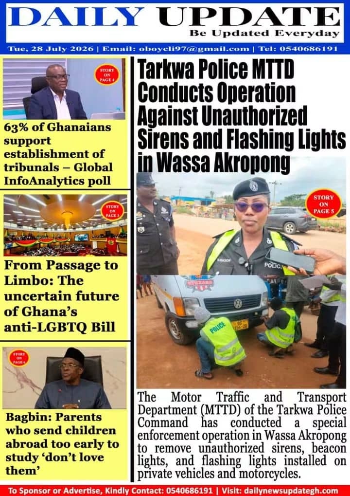 Newspaper Headlines Tuesday - 28/07/26