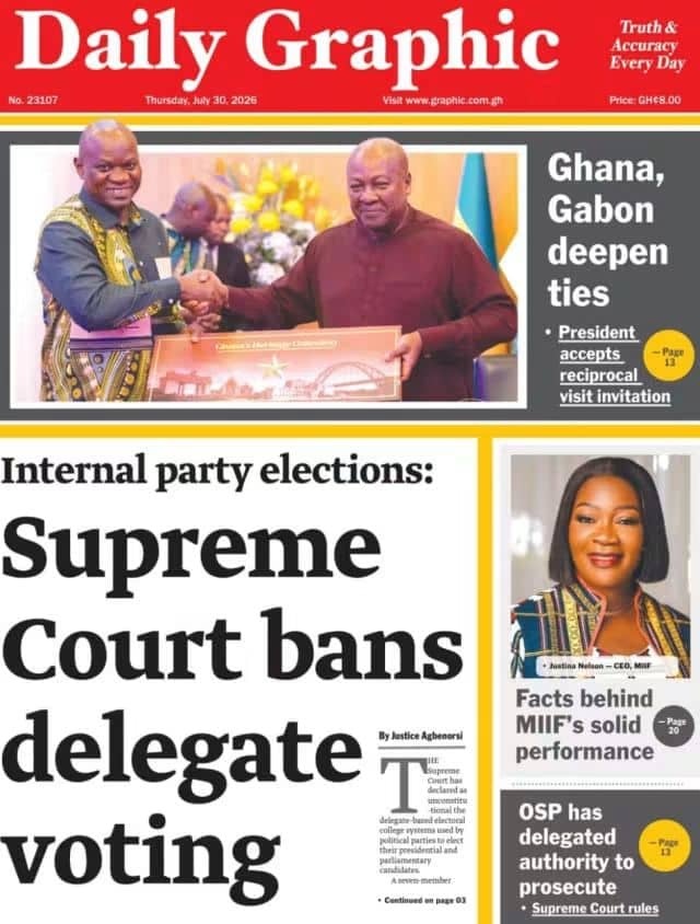 Newspaper Headlines - Thursday, 30/07/26