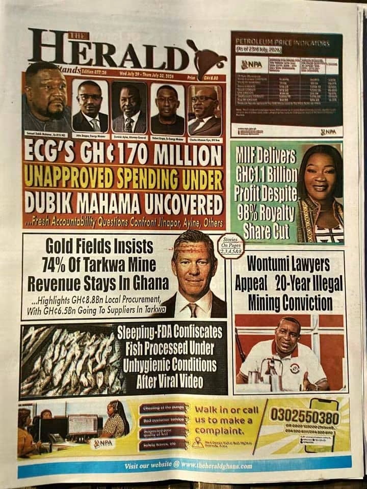 Newspaper Headlines - Thursday, 30/07/26