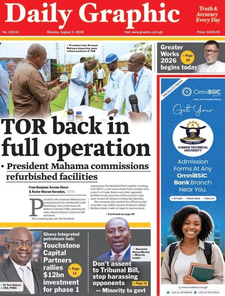 Newspaper Headlines - Monday, 03/08/26