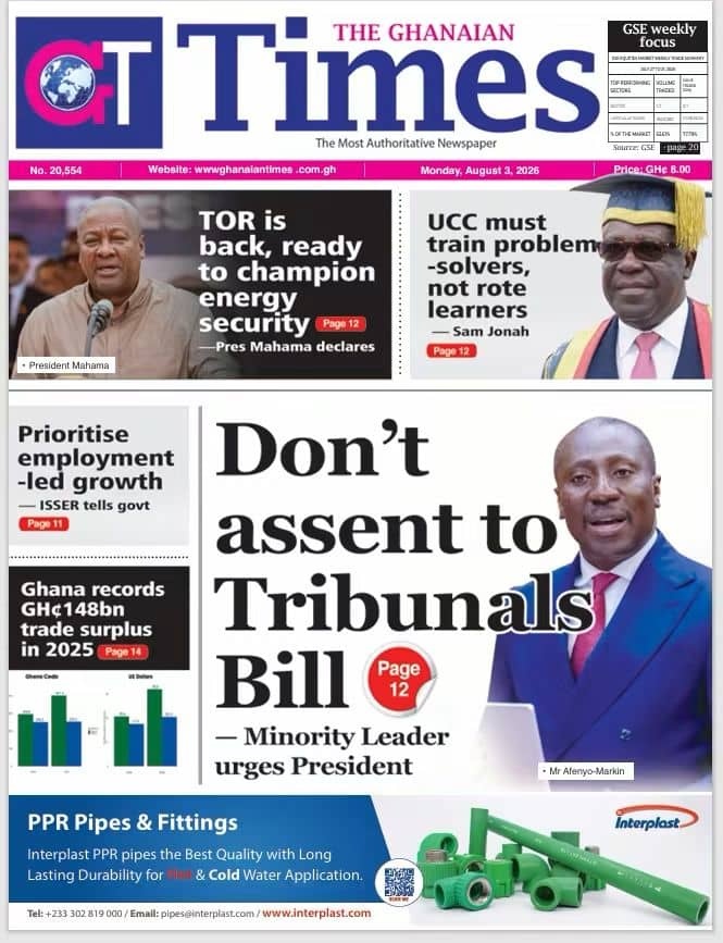 Newspaper Headlines - Monday, 03/08/26