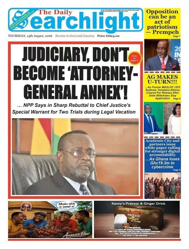 Newspaper Headlines - Thursday, 13/08/26