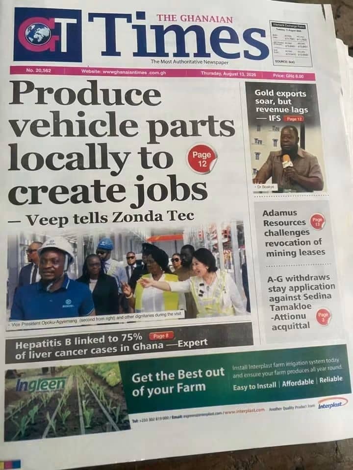 Newspaper Headlines - Thursday, 13/08/26