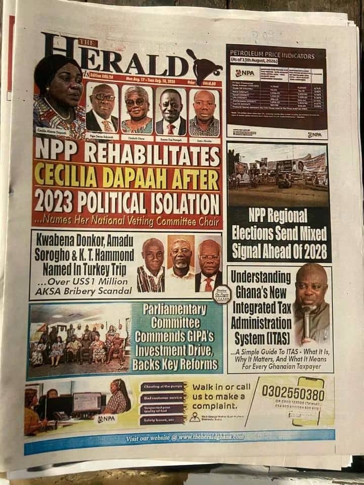 Newspaper Headlines - Monday, 17/08/26