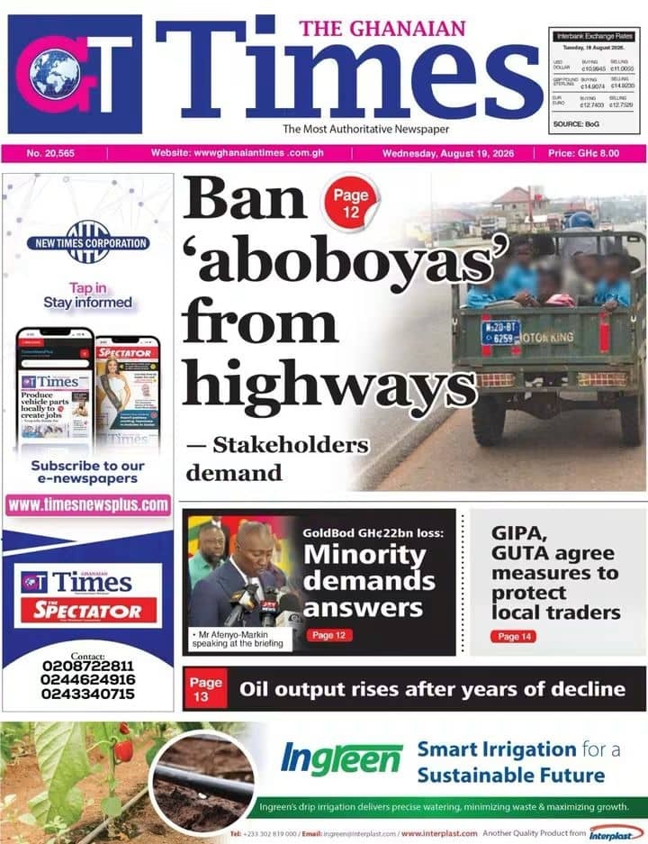 Newspaper Headlines - Wednesday, 19/08/26