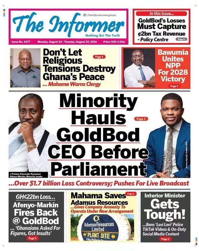 Newspaper Headlines - Monday, 24/08/26