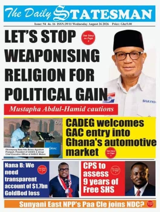 Newspaper Headlines - Wednesday, 26/08/26