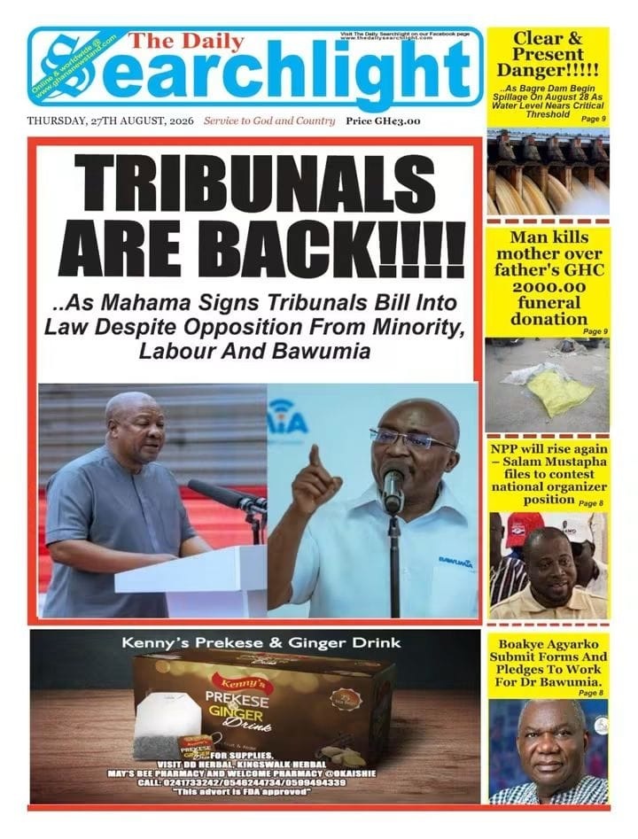 Newspaper Headlines - Wednesday, 27/08/26