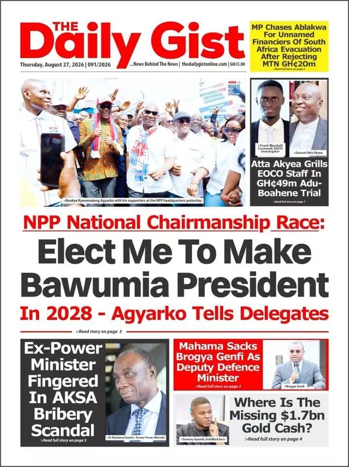 Newspaper Headlines - Wednesday, 27/08/26