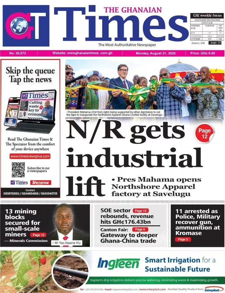 Newspaper Headlines - Monday,31/08/26