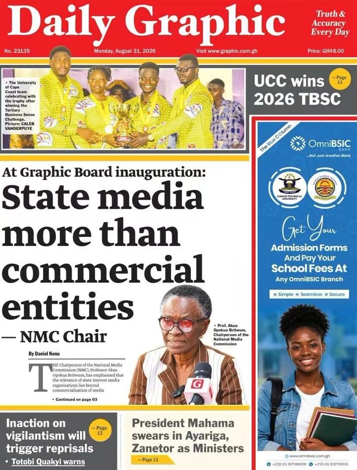 Newspaper Headlines - Monday,31/08/26