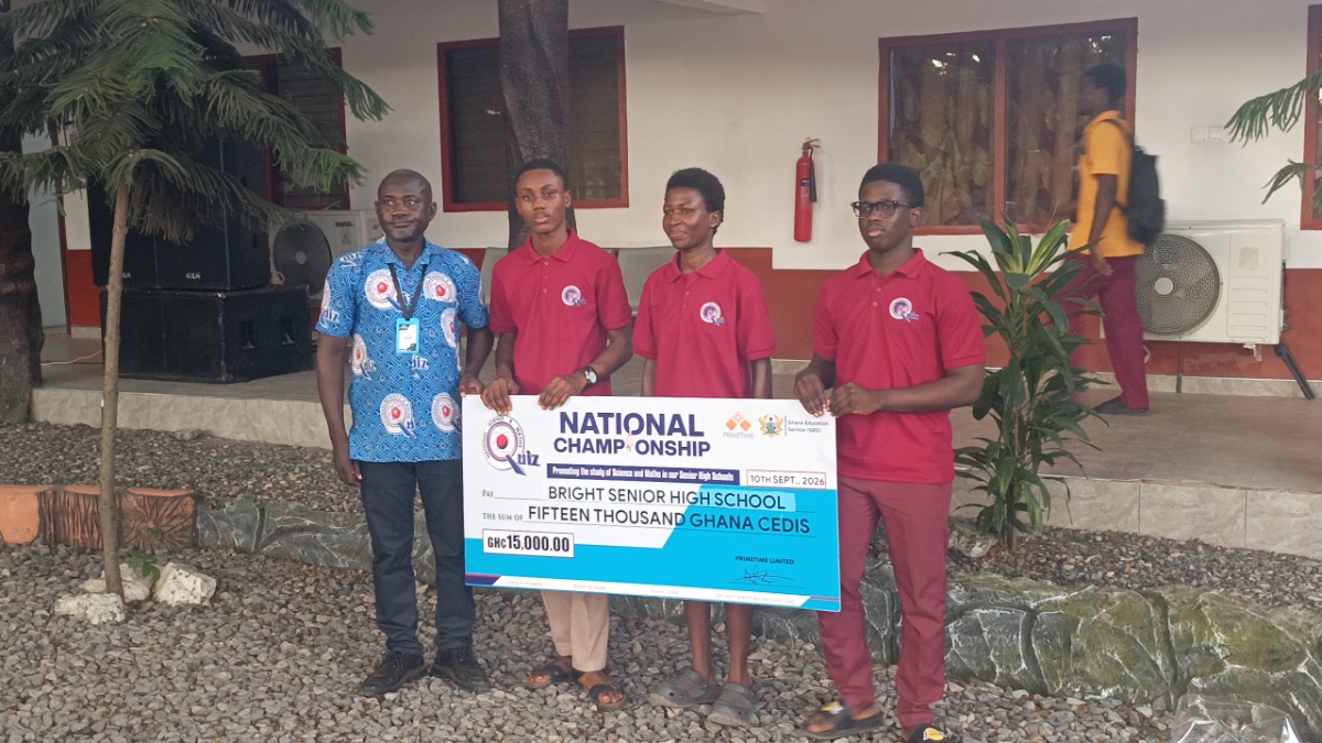 The NSMQ contestants together with their trainer