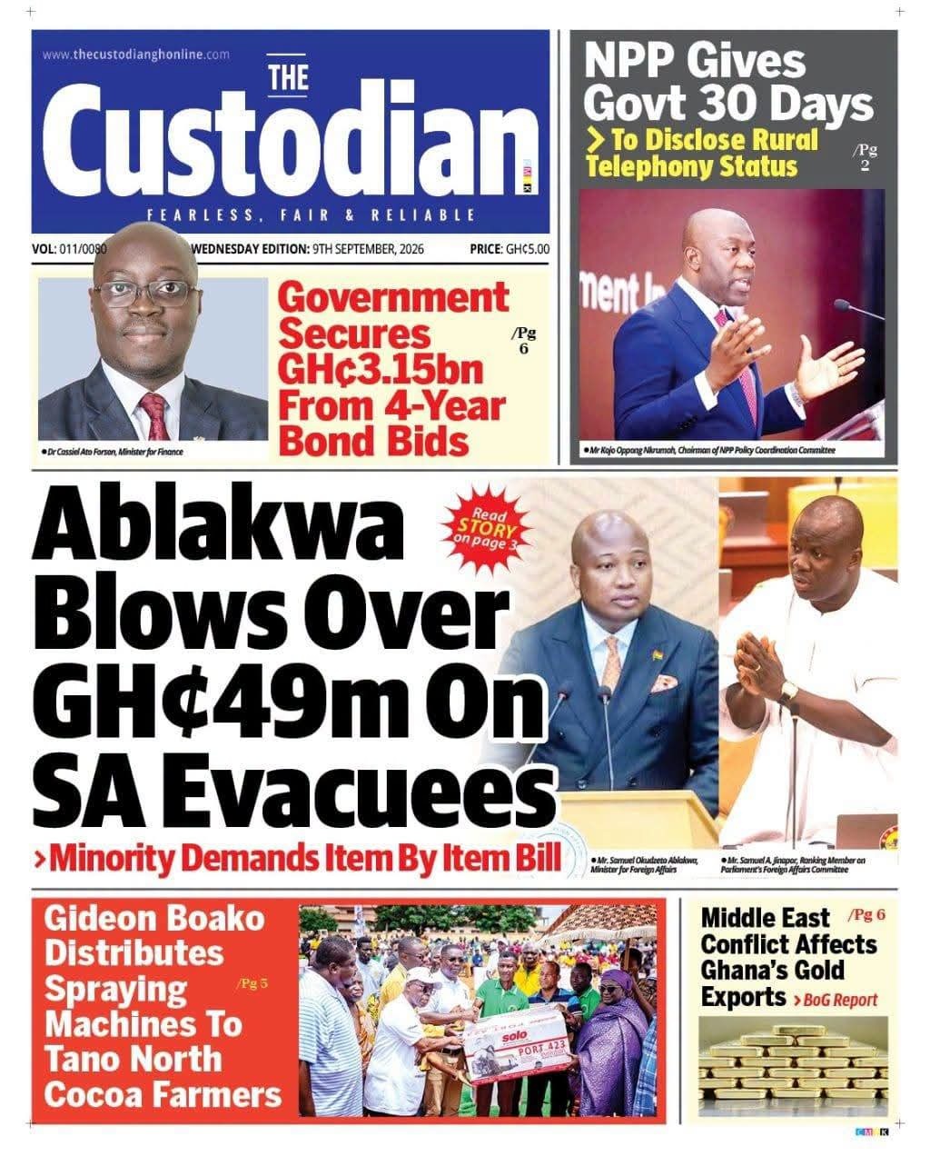 Newspaper Headlines - Wednesday, 09/09/26
