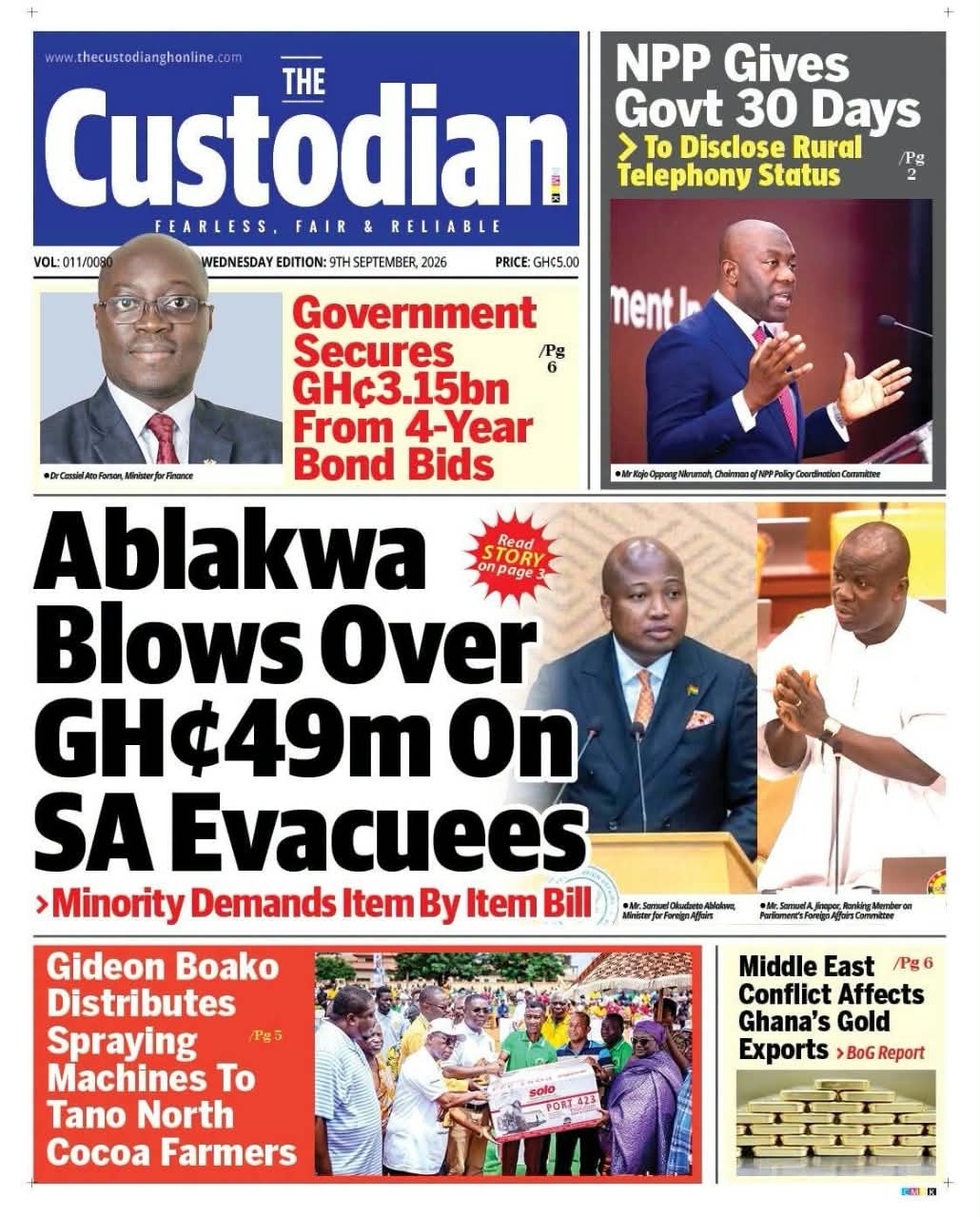 Newspaper Headlines - Wednesday, 09/09/26