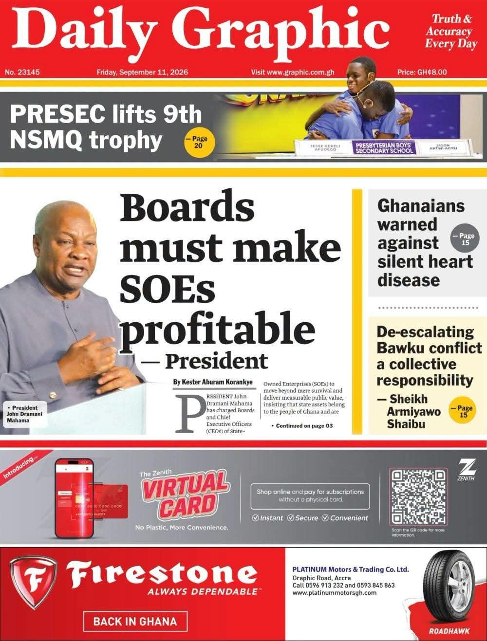 Newspaper Headlines - Friday, 11/09/26