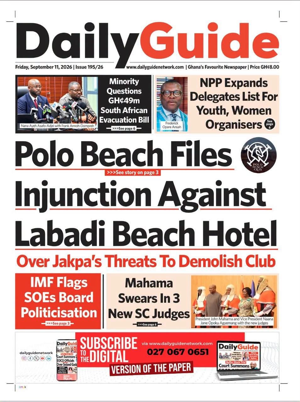 Newspaper Headlines - Friday, 11/09/26