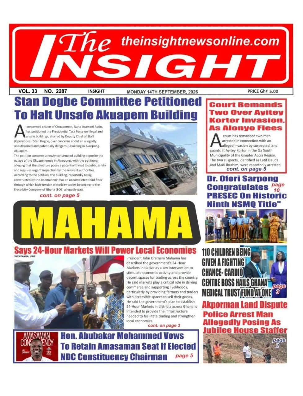 Newspaper Headlines - Tuesday, 15/09/26